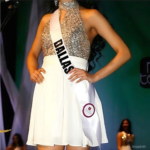 RICKETY RACK #53 Sparkling Gold White Sequin Halter Dress S M L - Picture 3 of 4